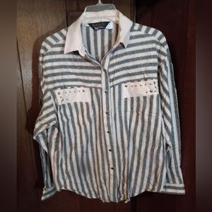 Vintage Panhandle Slim  striped pink & grey studded button down Western shirt